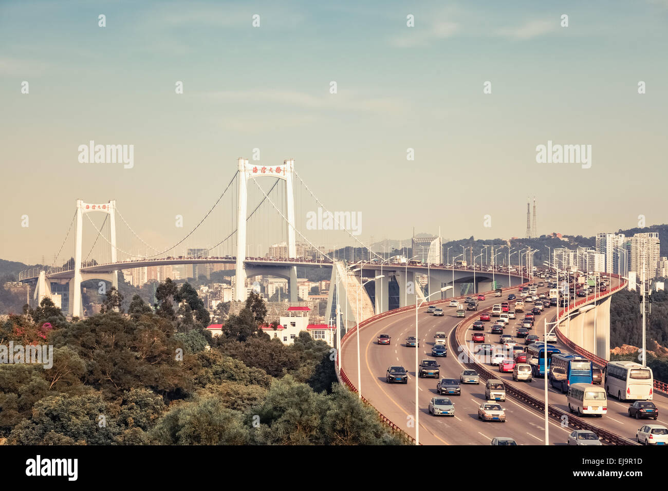 beautiful xiamen haicang bridge at dusk Stock Photo - Alamy