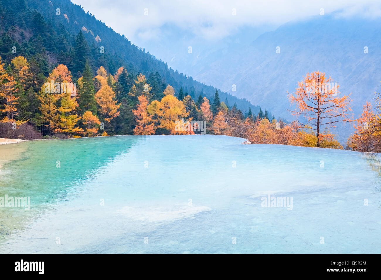 beautiful huanglong autumn scenery in China Stock Photo