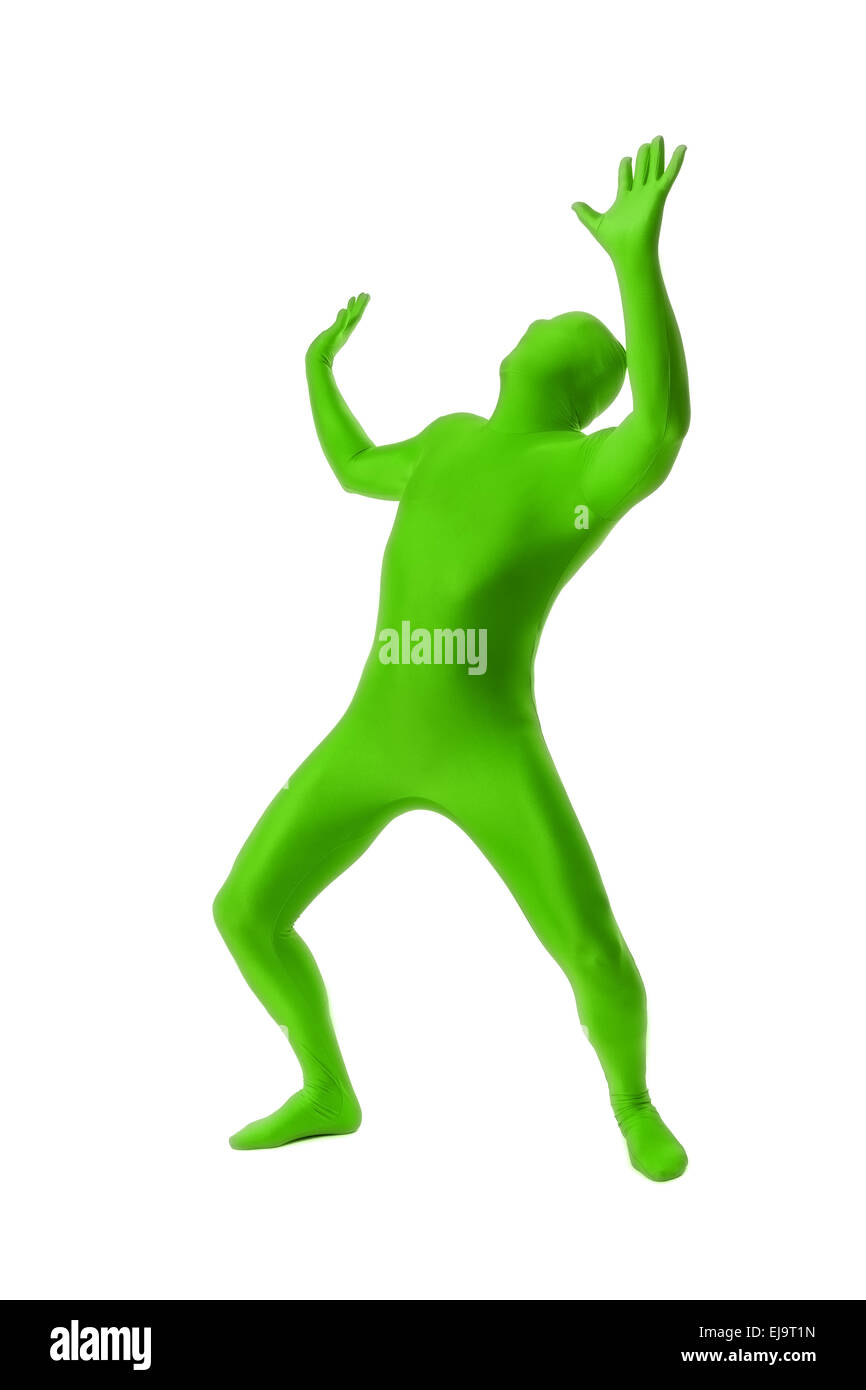 man in a green body suit Stock Photo