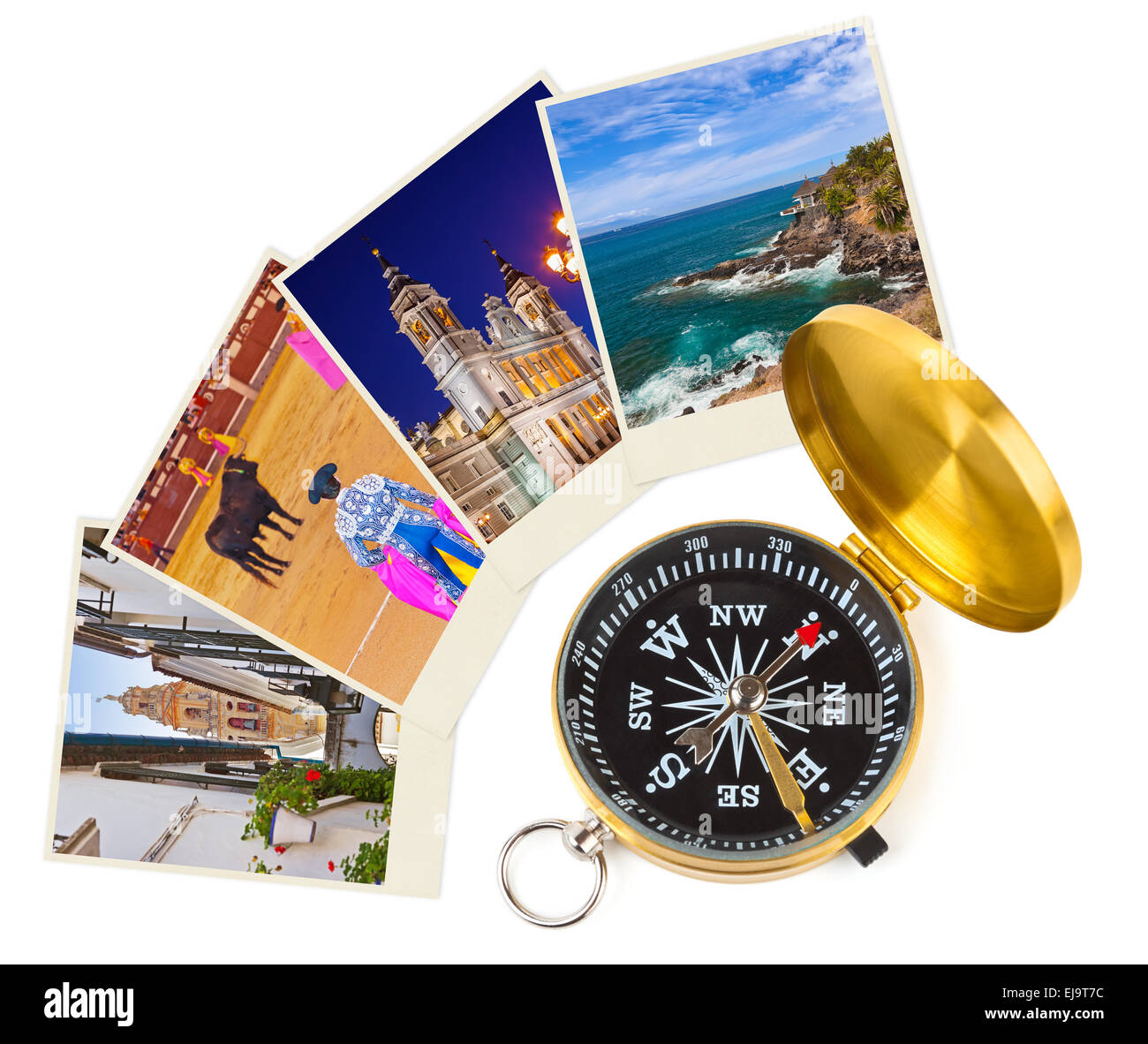 Spain travel images and compass (my photos) Stock Photo