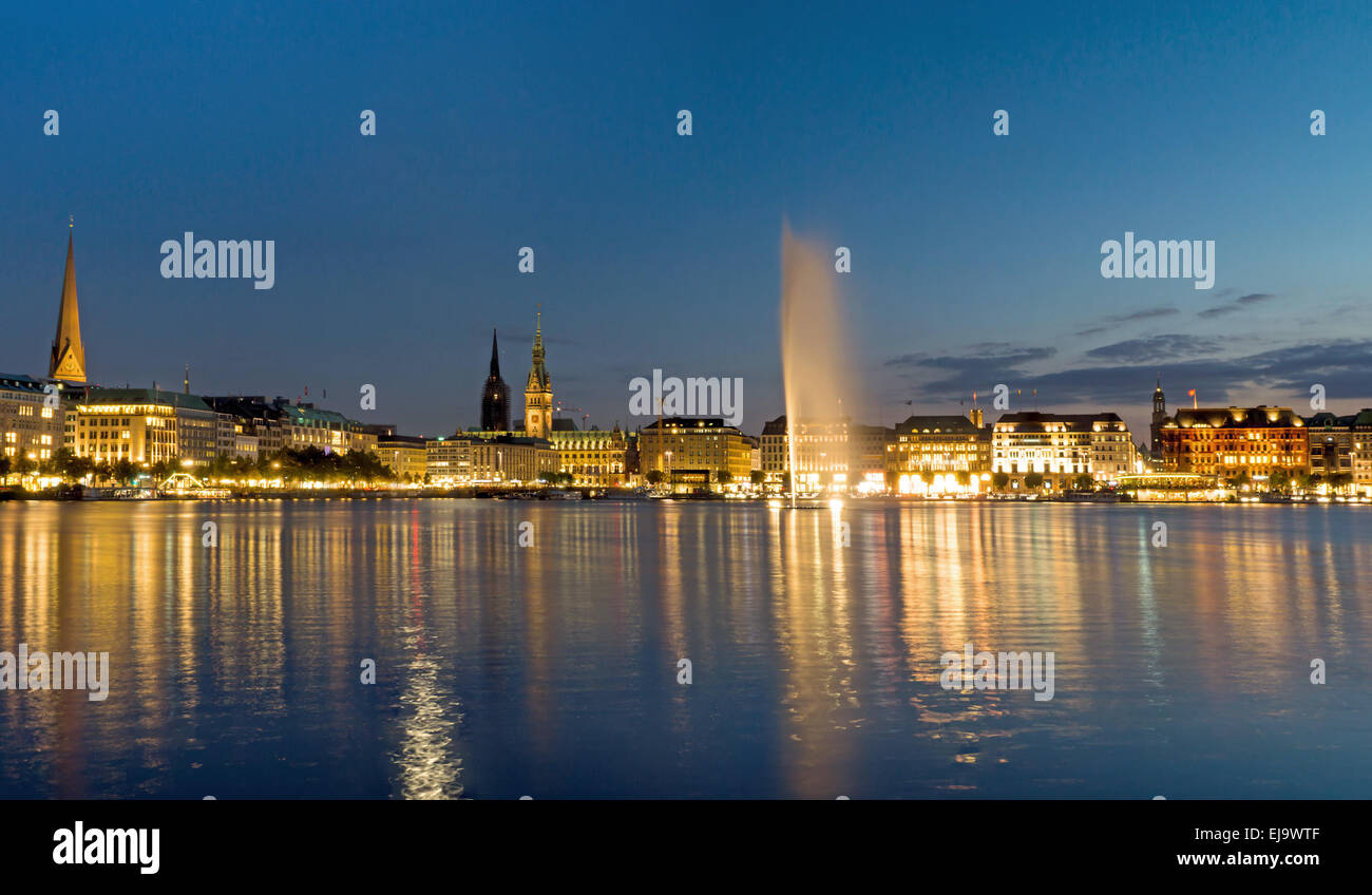View of the Alster in Hamburg at dawn Stock Photo