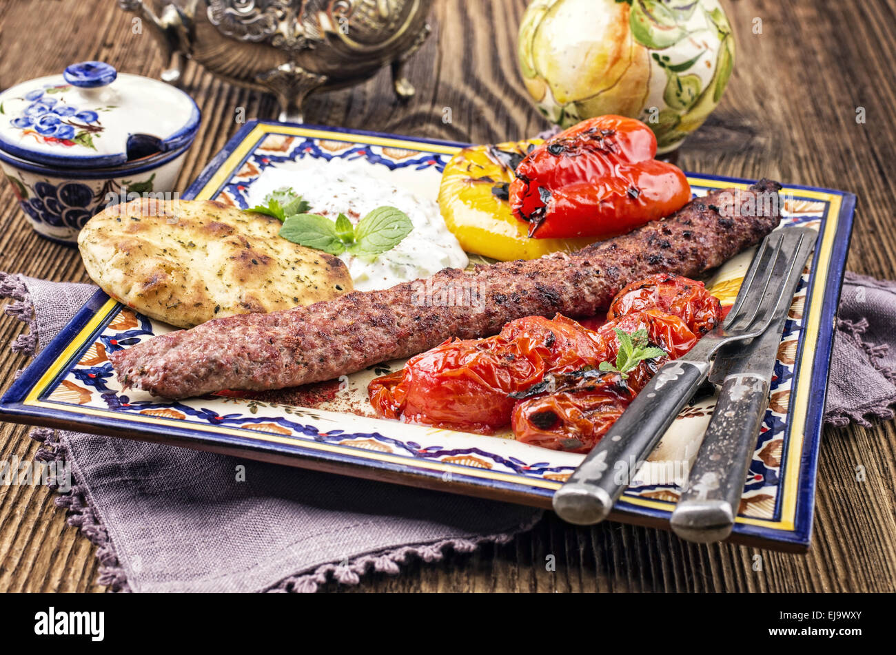 kebab with grilled vegetables Stock Photo