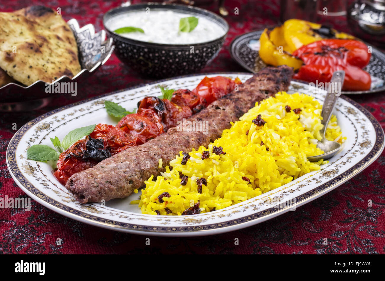kabab koobideh with zereshk polo Stock Photo