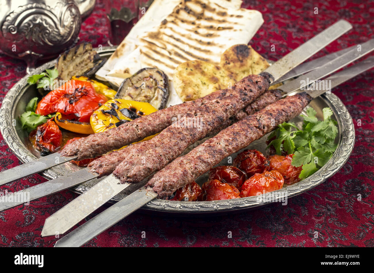 kabab koobideh with grilled vegetables Stock Photo
