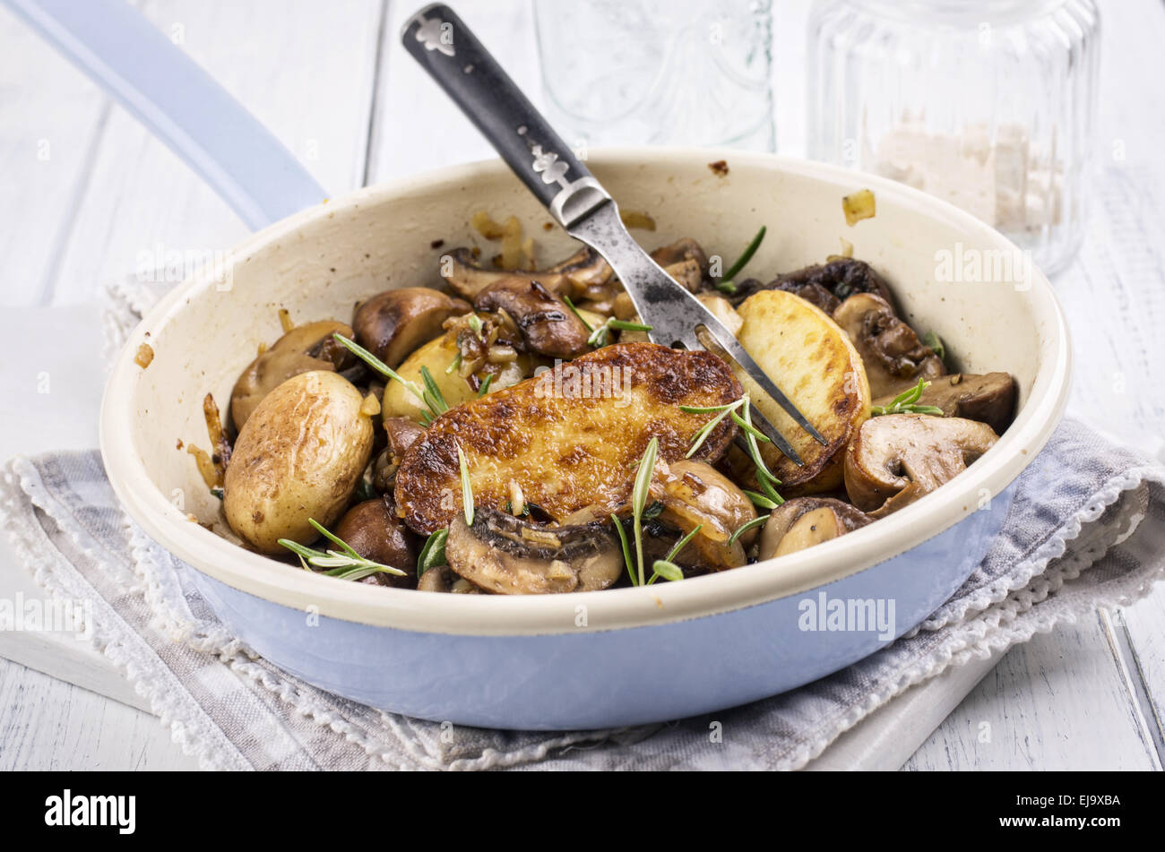roasted potato with mushrooms Stock Photo