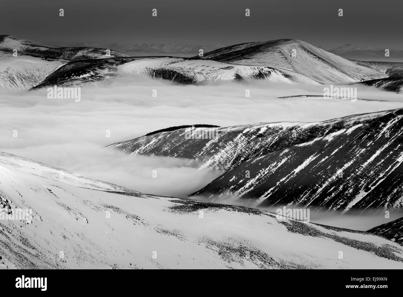 Inversion in the hills of Dumfries and Galloway as seen from Lochcraig head. Stock Photo