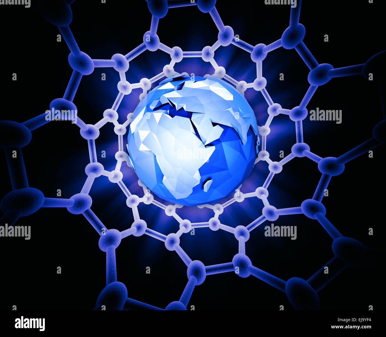 Earth inside a carbon nanotube structure - nanotechnology concept Stock Photo