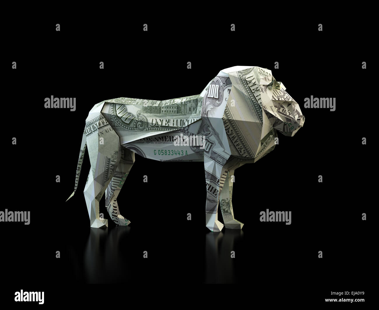 Origami Lion Made Out Of A 100 Dollar Bill Stock Photo