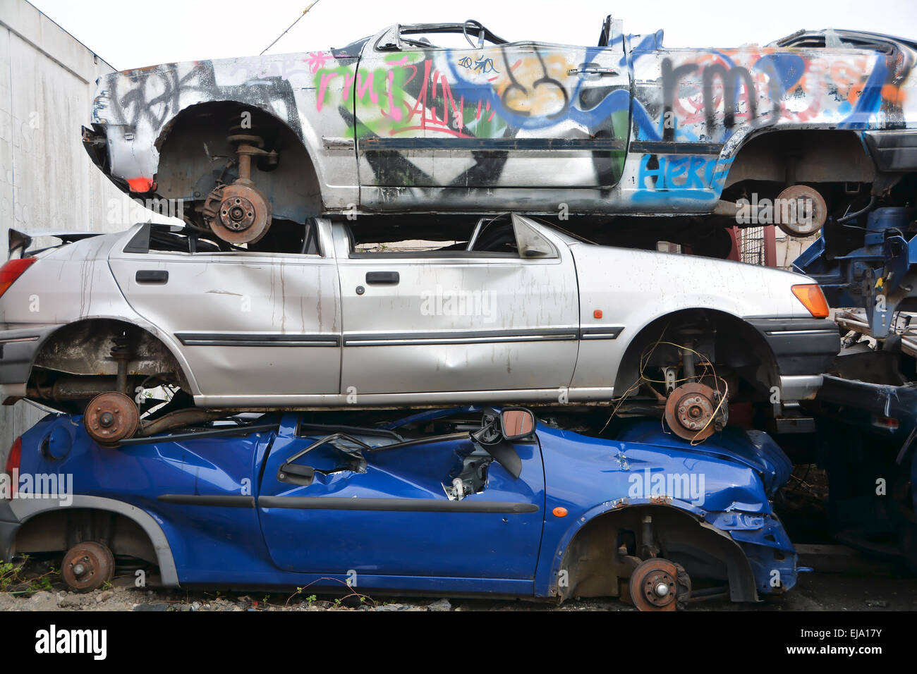 car wrecks in a junkyard Stock Photo
