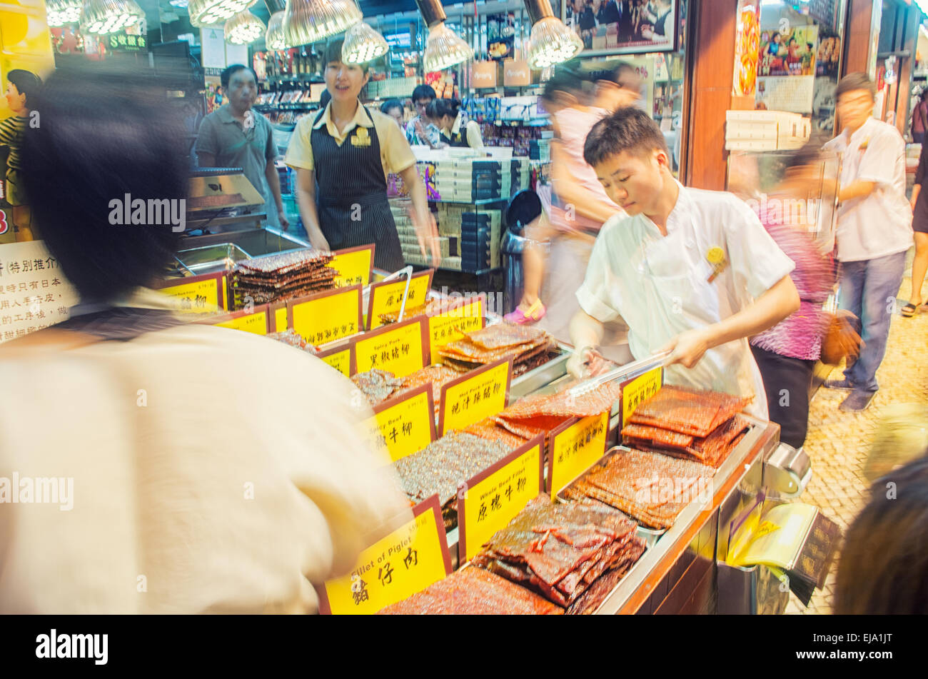 Beef or pork meat Jerky delicacies in Macau Stock Photo