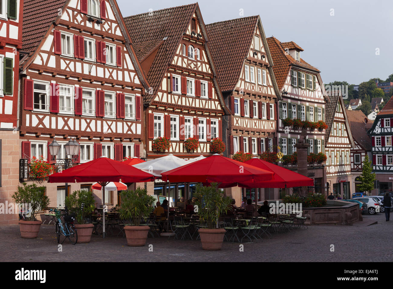 Marketplace with half-timbered houses in Calw Stock Photo