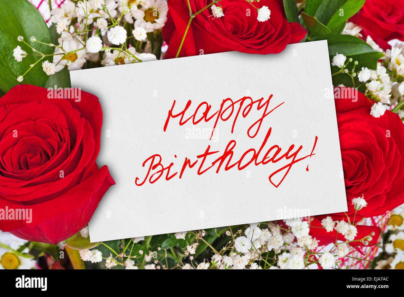 Roses Bouquet And Card Happy Birthday Stock Photo 80130580 Alamy