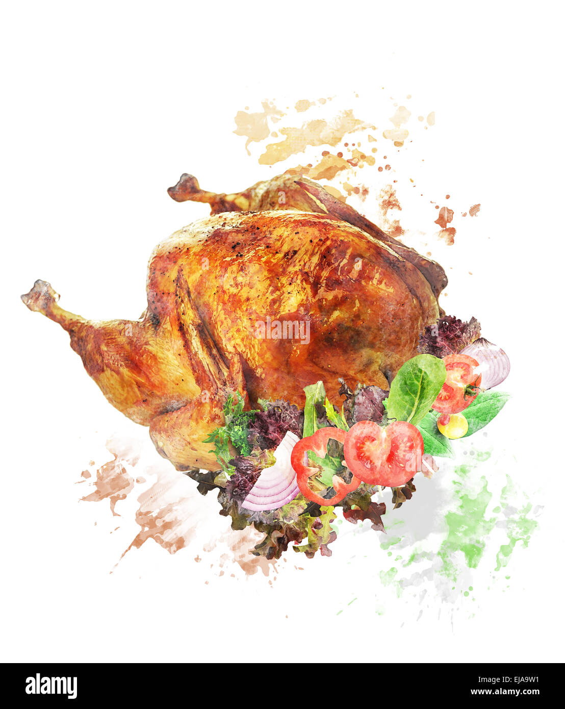 Watercolor Image Of Roasted Turkey Stock Photo - Alamy