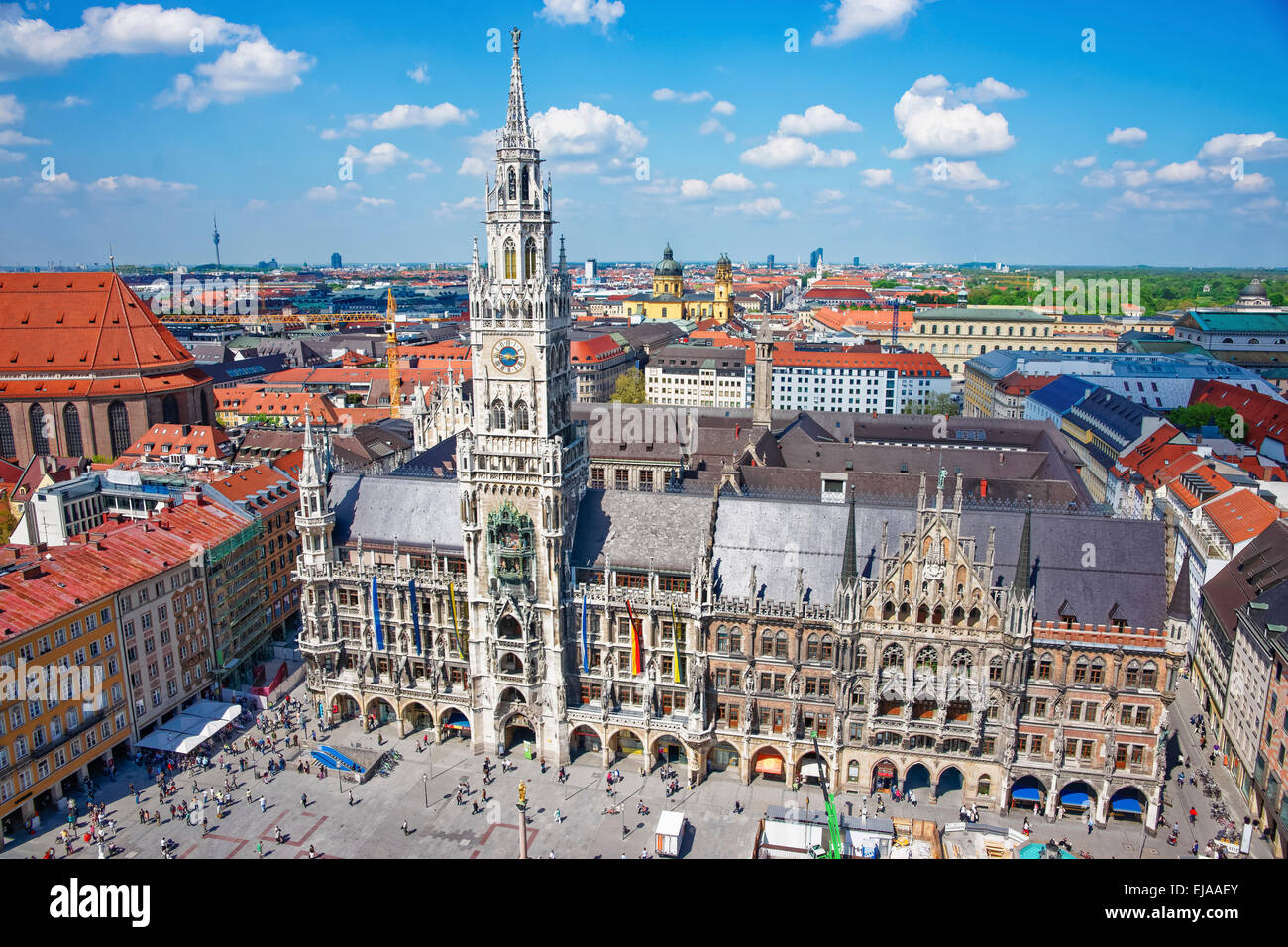 Munich Marienplatz and City hall aerial view in summer Stock Photo