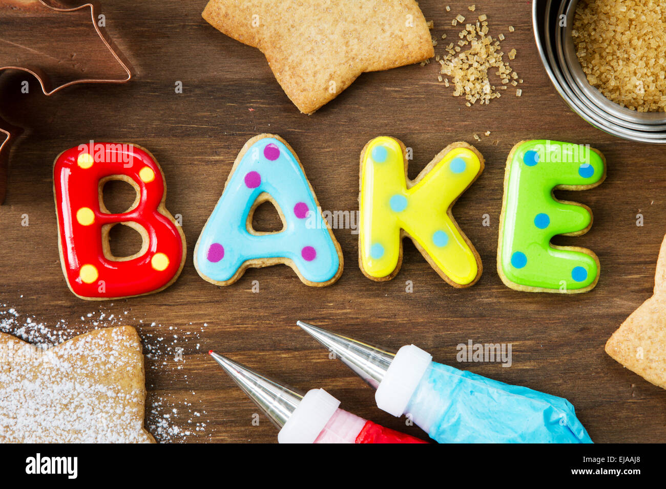 Cookies forming the word bake Stock Photo