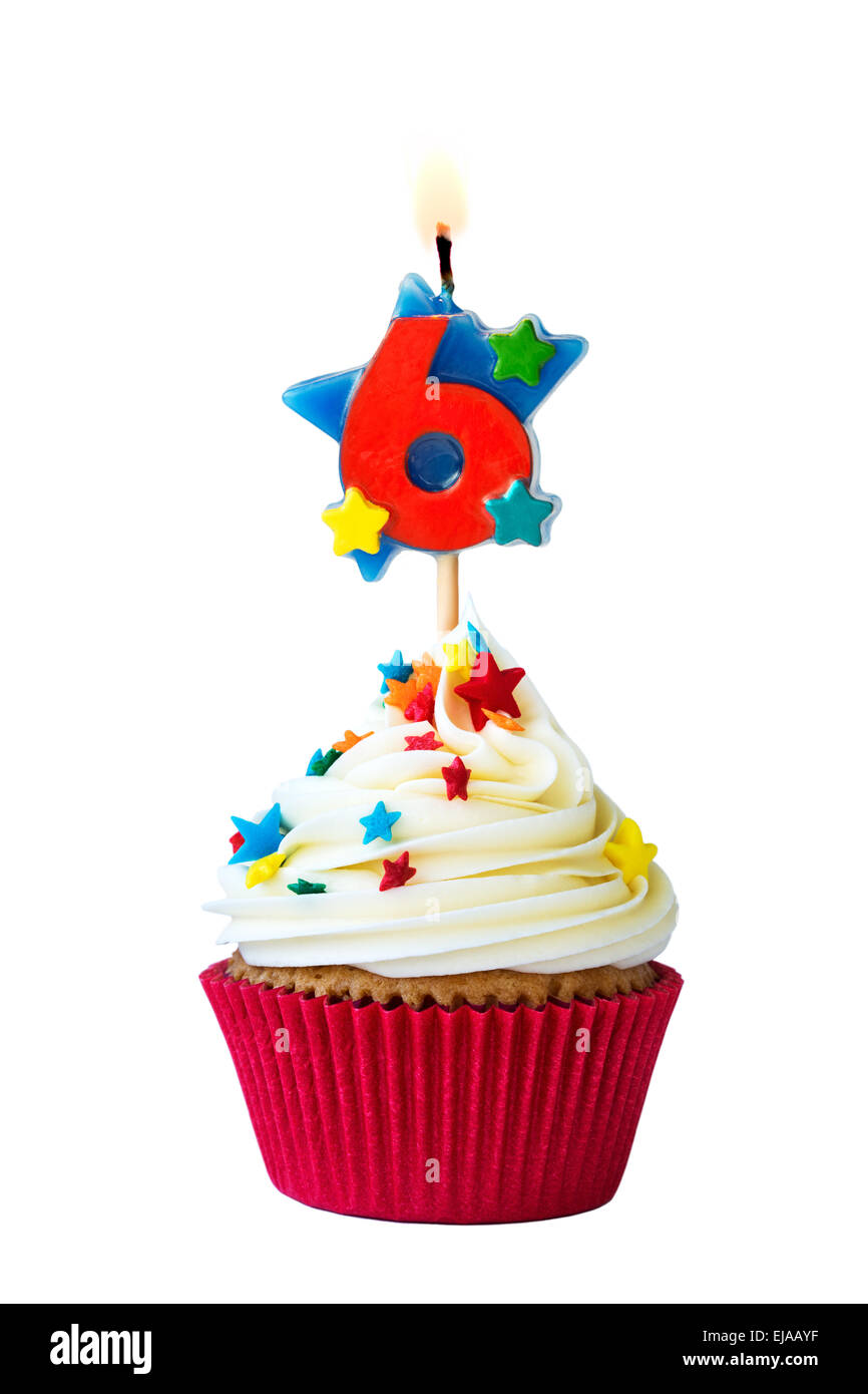 Cupcake with number six candle Stock Photo