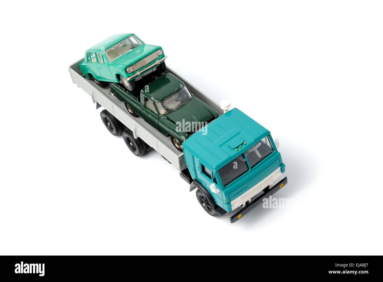 Transportation of toy cars for disposal Stock Photo