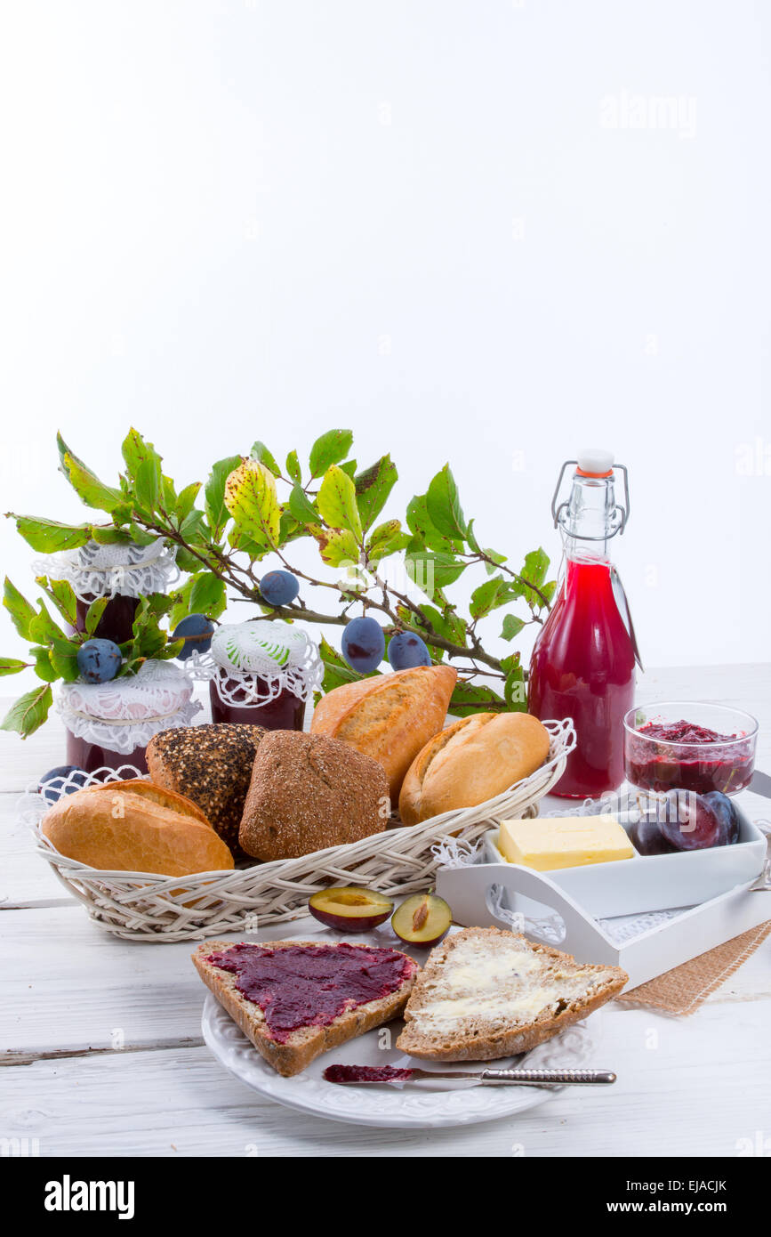 breakfast with plum jam Stock Photo - Alamy
