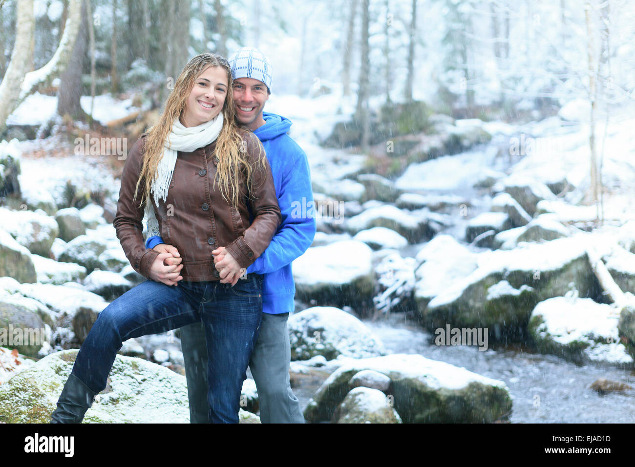 A couple having fun in the park, in winter holidays Stock Photo - Alamy