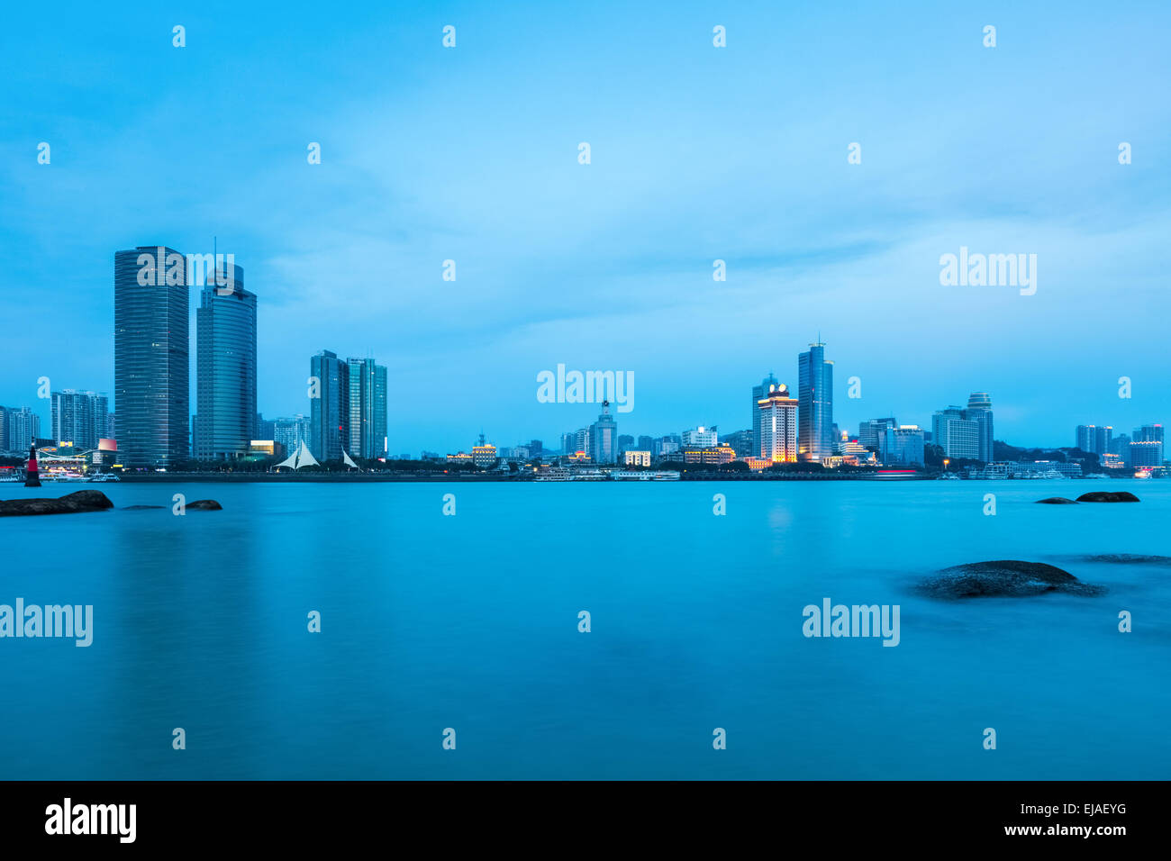 beautiful coastal city of xiamen skyline in nightfall Stock Photo