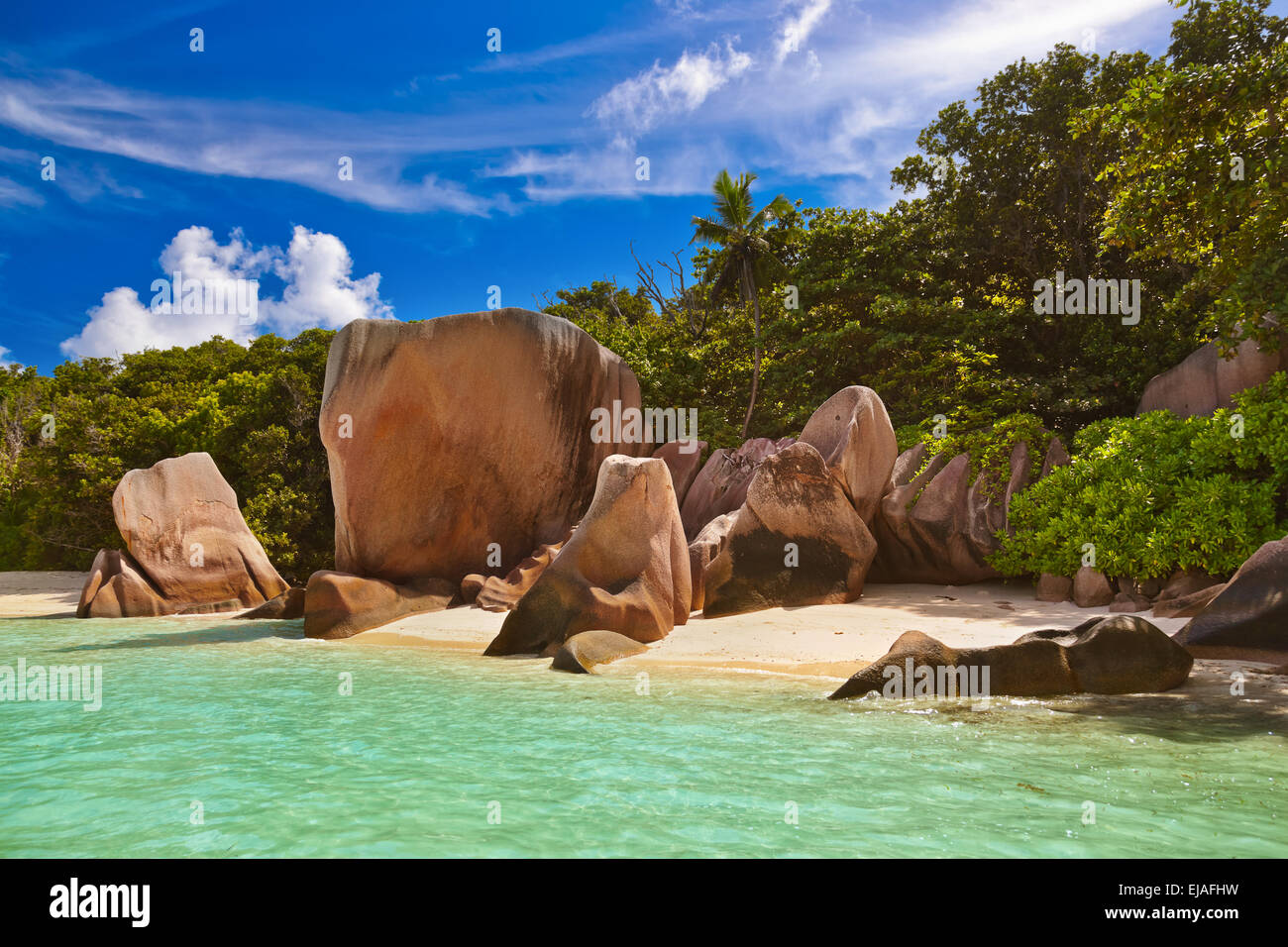 Famous beach Source d'Argent at Seychelles Stock Photo - Alamy