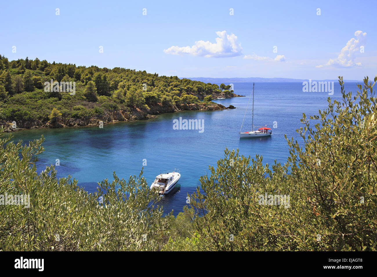 Boat and yacht in a bay of Aegean Sea Stock Photo - Alamy
