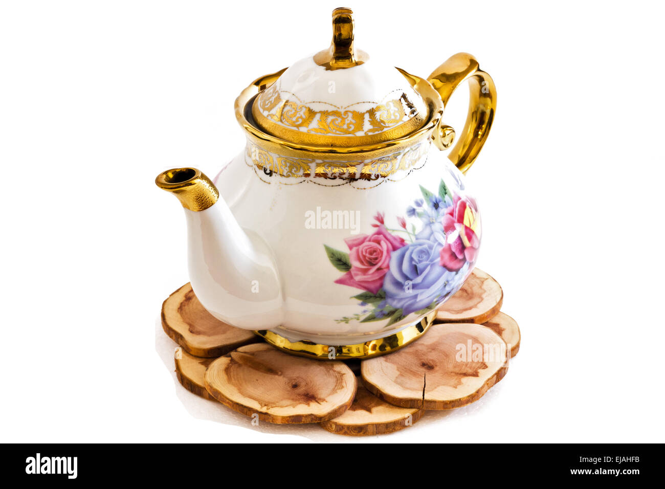 Ceramic teapot on Wooden stand Stock Photo Alamy