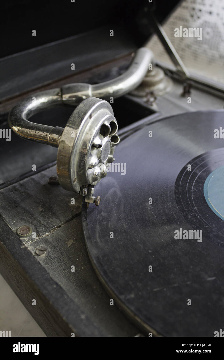 Turntable with spinning disc of music, sound and melody Stock Photo Alamy