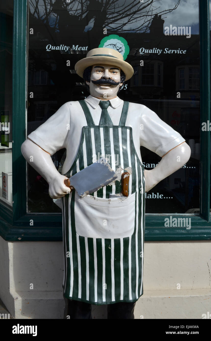A plastic butcher outside a shop in Silloth, Cumbria, England Stock