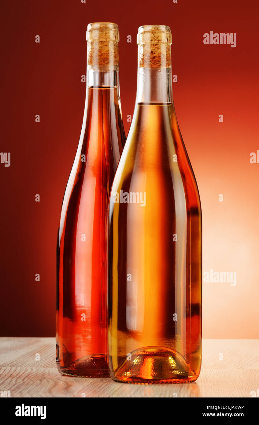 Two bottles of wine on the table Stock Photo Alamy