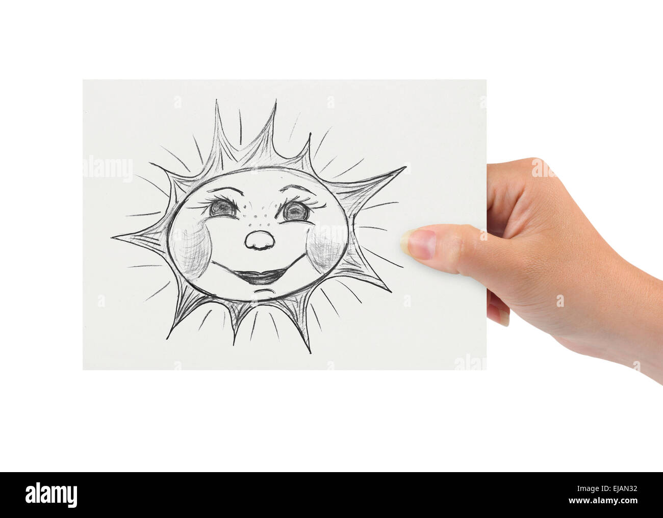 Hand with drawing sun Stock Photo