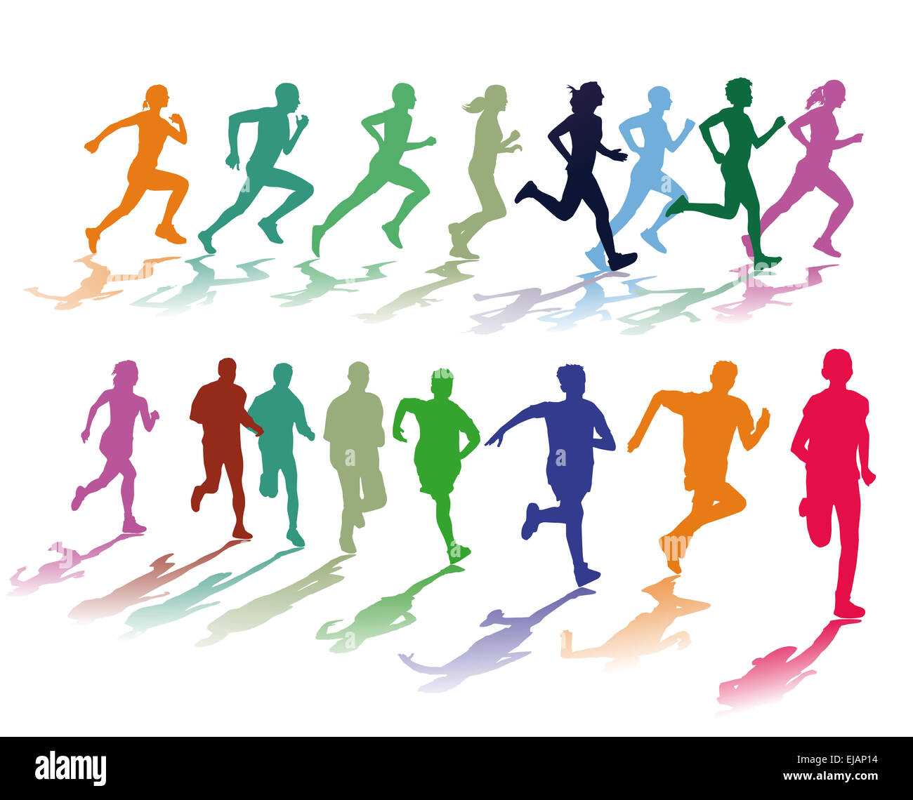 colorful running group Stock Photo