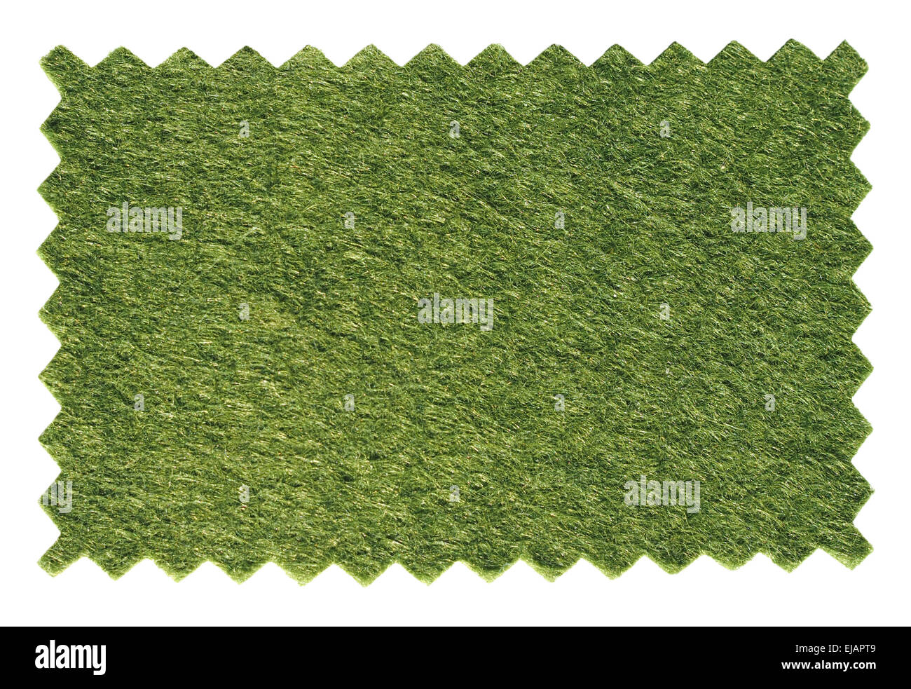 Green artificial synthetic grass meadow sample swatch zig zag cut with