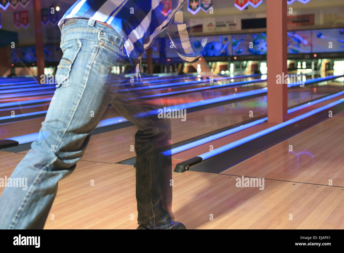 A bowling player in the alley Stock Photo
