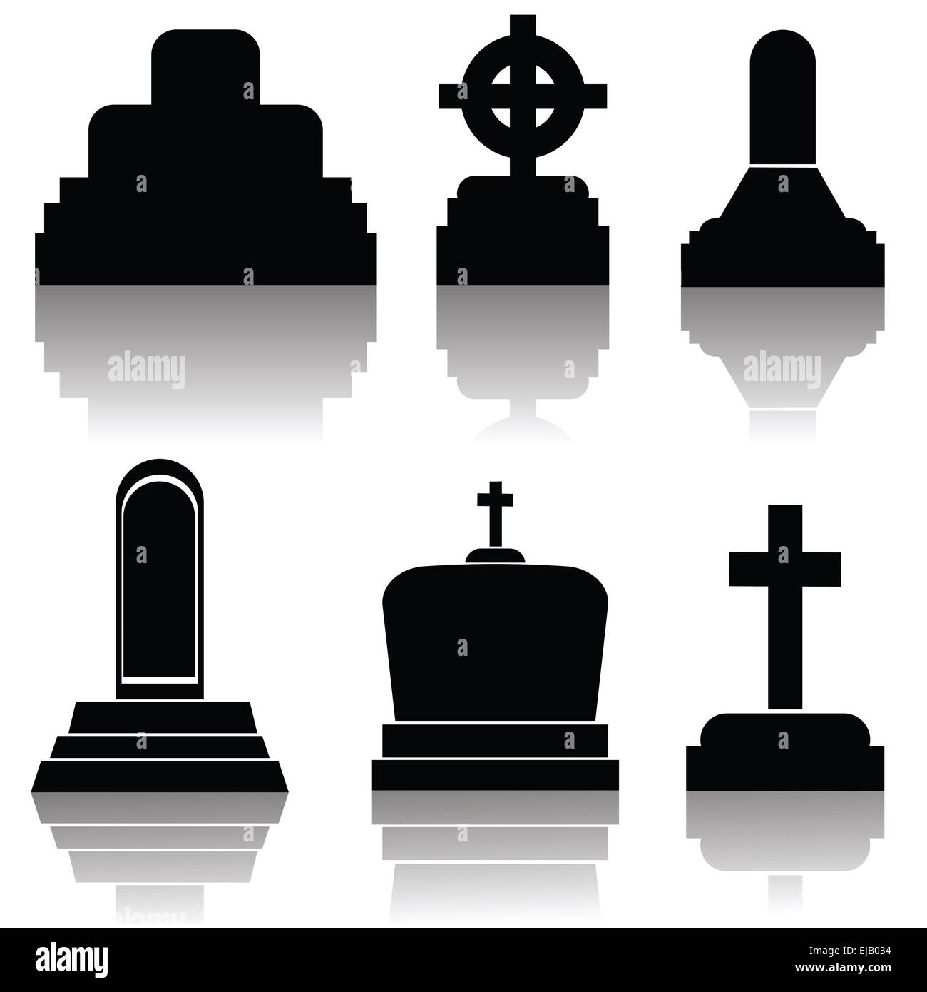 set of gravestone silhouettes Stock Photo