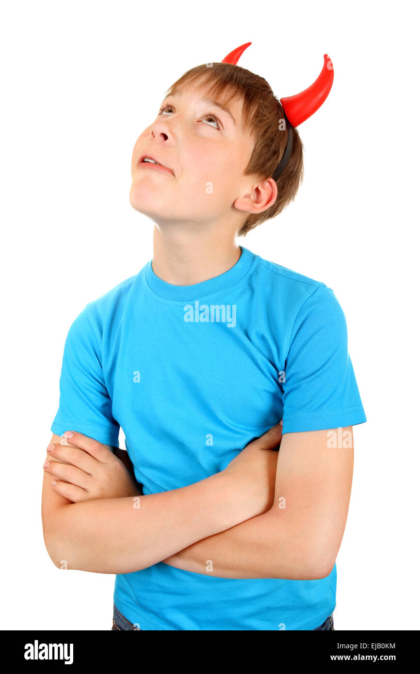 Kid with Devil Horns Stock Photo Alamy