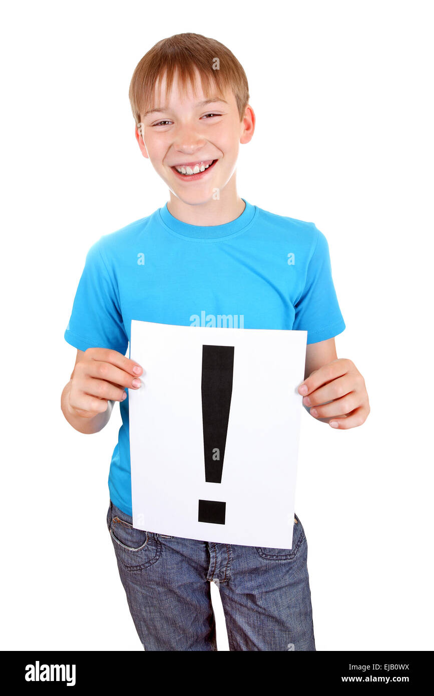 Kid holds Exclamation Mark Stock Photo Alamy
