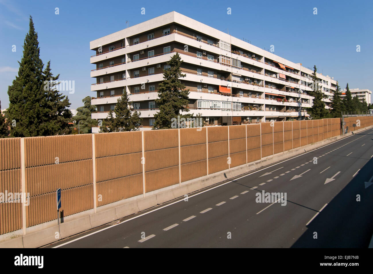 Acoustic barriers on the road, Seville, Region of Andalusia, Spain, Europe Stock Photo