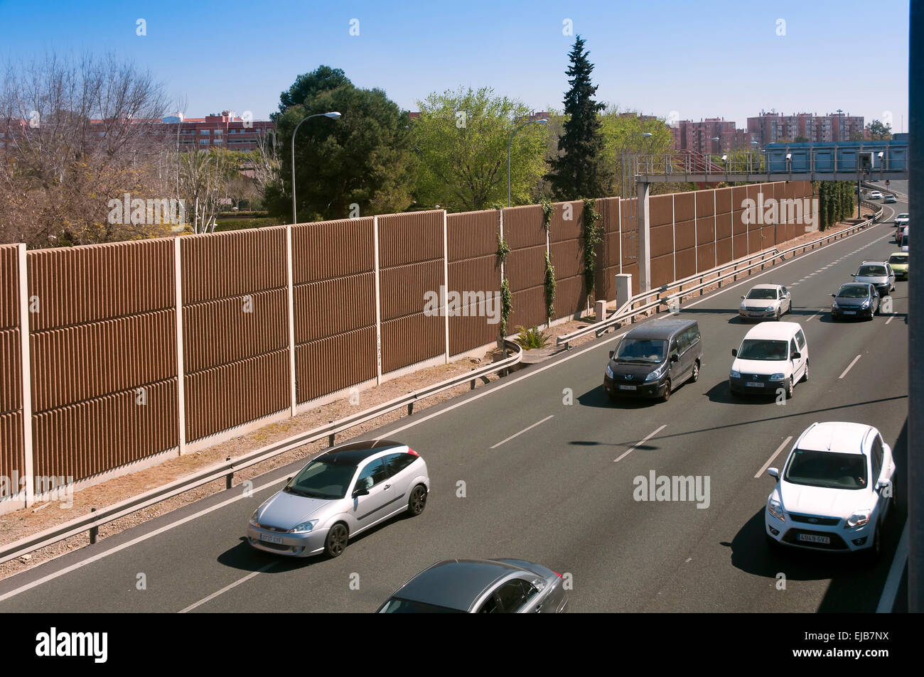 Acoustic barriers on the road, Seville, Region of Andalusia, Spain, Europe Stock Photo