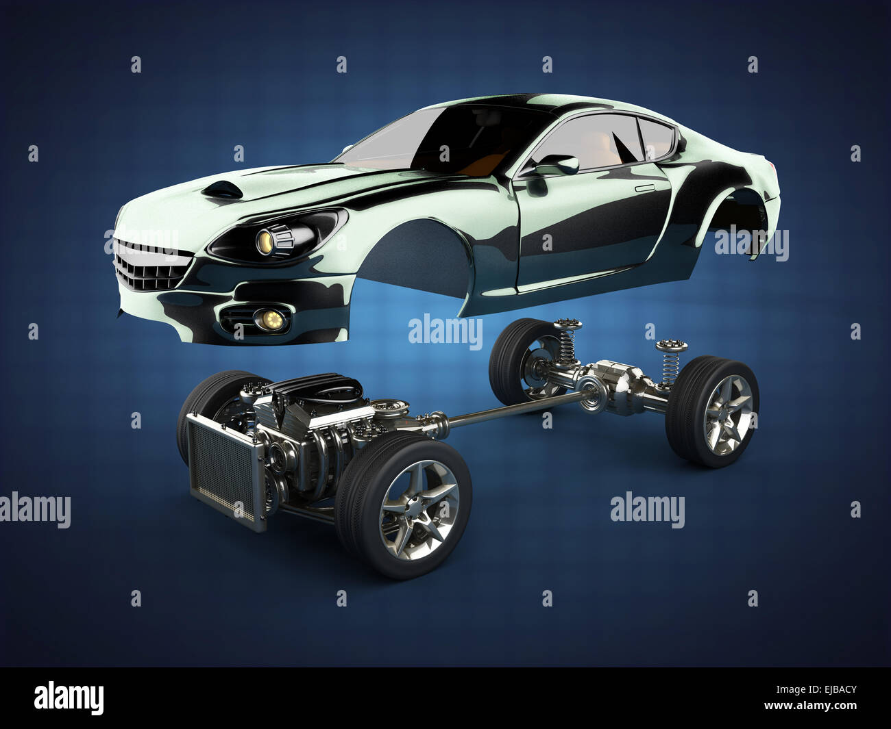 Car chassis with engine of luxury brandless sportcar Stock Photo Alamy