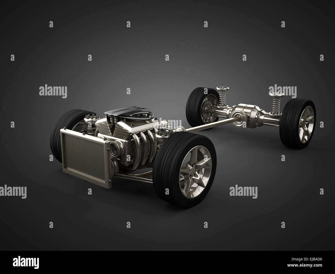 Car chassis with engine Stock Photo Alamy