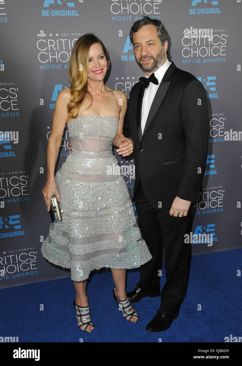 LOS ANGELES, CA JANUARY 15, 2015 Leslie Mann & husband director Judd