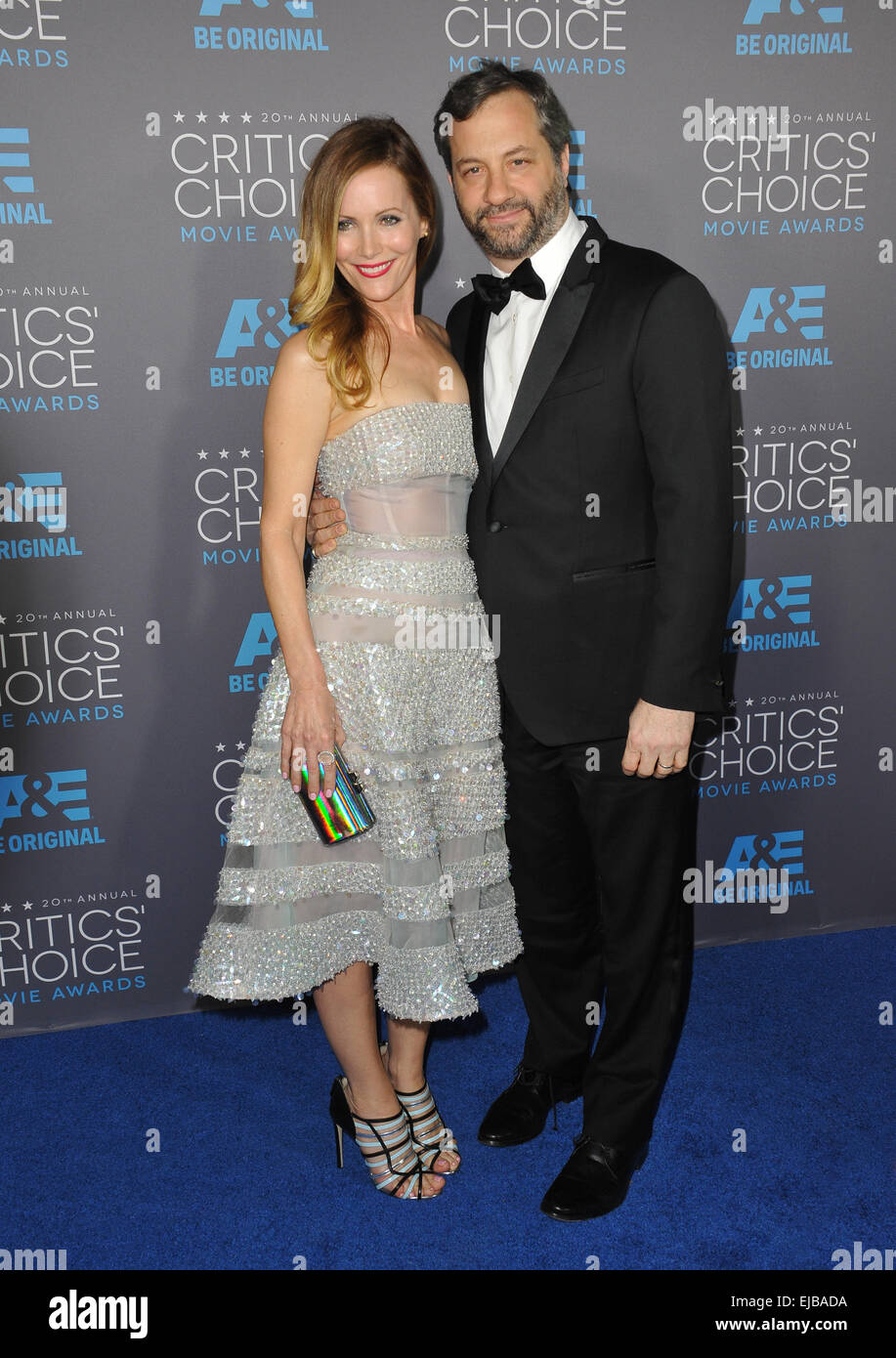 LOS ANGELES, CA - JANUARY 15, 2015: Leslie Mann & husband director Judd