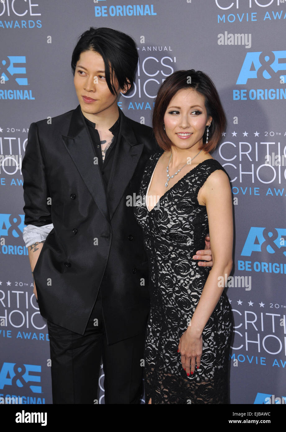 LOS ANGELES, CA - JANUARY 15, 2015: Takamasa Ishihara (Miyavi) & wife Melody Miyuki Ishikawa at the 20th Annual Critics' Choice Movie Awards at the Hollywood Palladium. Stock Photo