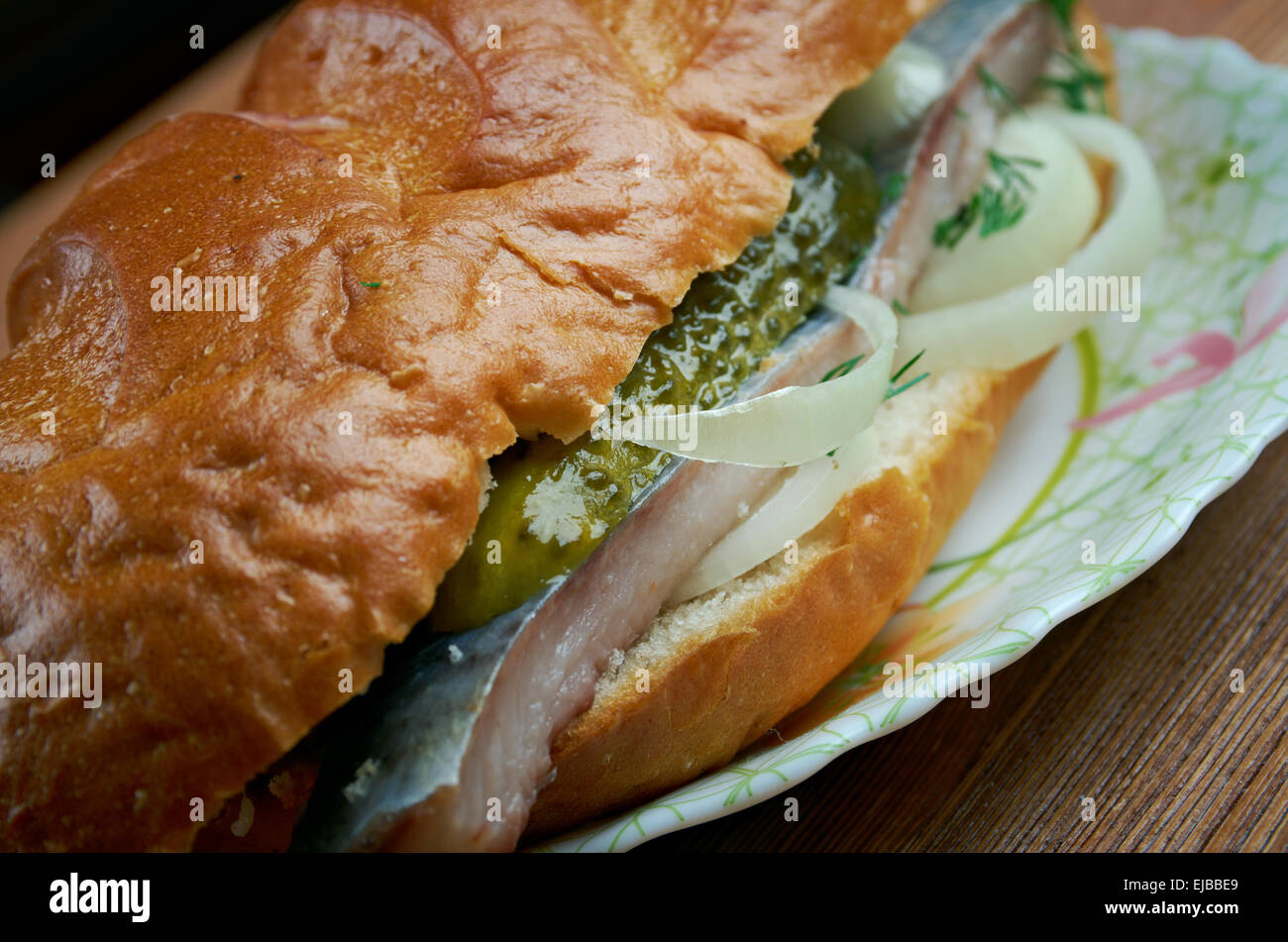 Traditional Dutch sandwich withherring Stock Photo Alamy