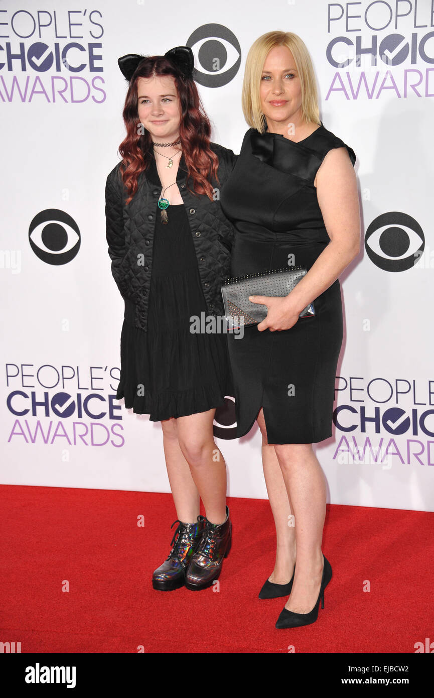 LOS ANGELES, CA - JANUARY 7, 2015: Patricia Arquette & daughter Harlow Olivia Calliope Jane at the 2015 People's Choice Awards at the Nokia Theatre L.A. Live downtown Los Angeles. Stock Photo