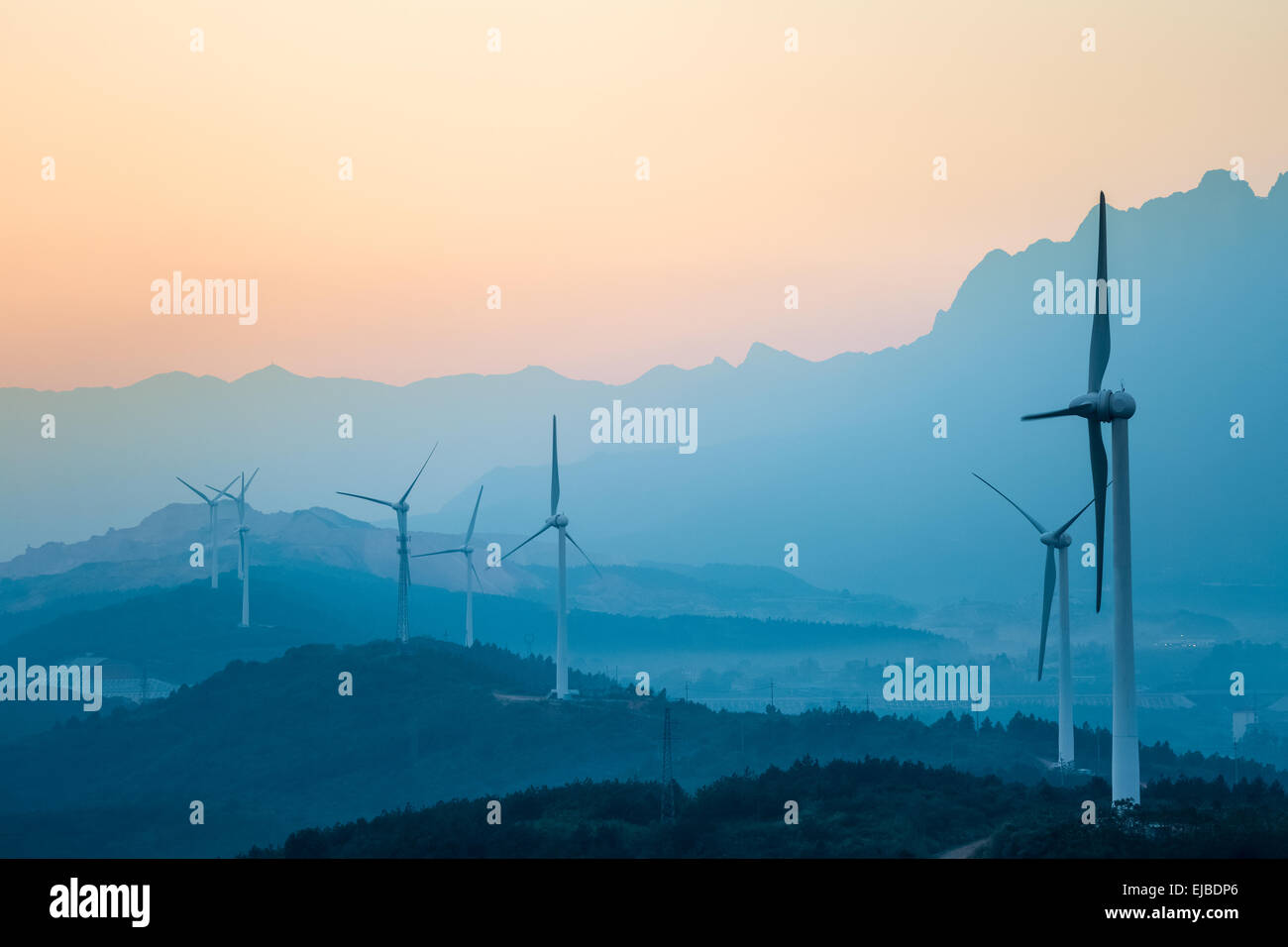 wind farm in twilight Stock Photo