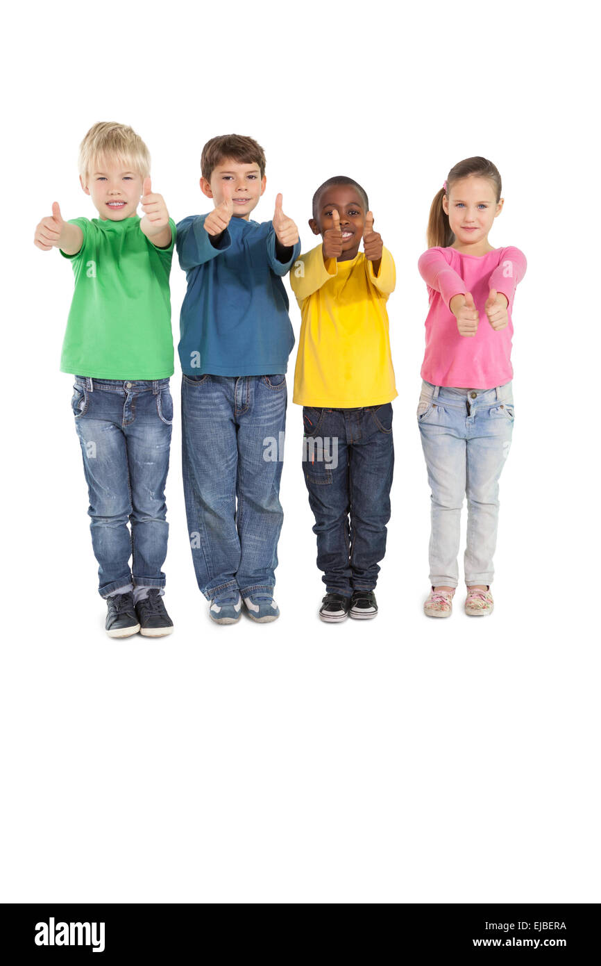 Happy little children showing thumbs up Stock Photo - Alamy