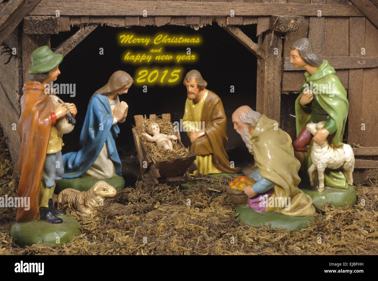 christmas crib with holy family Stock Photo