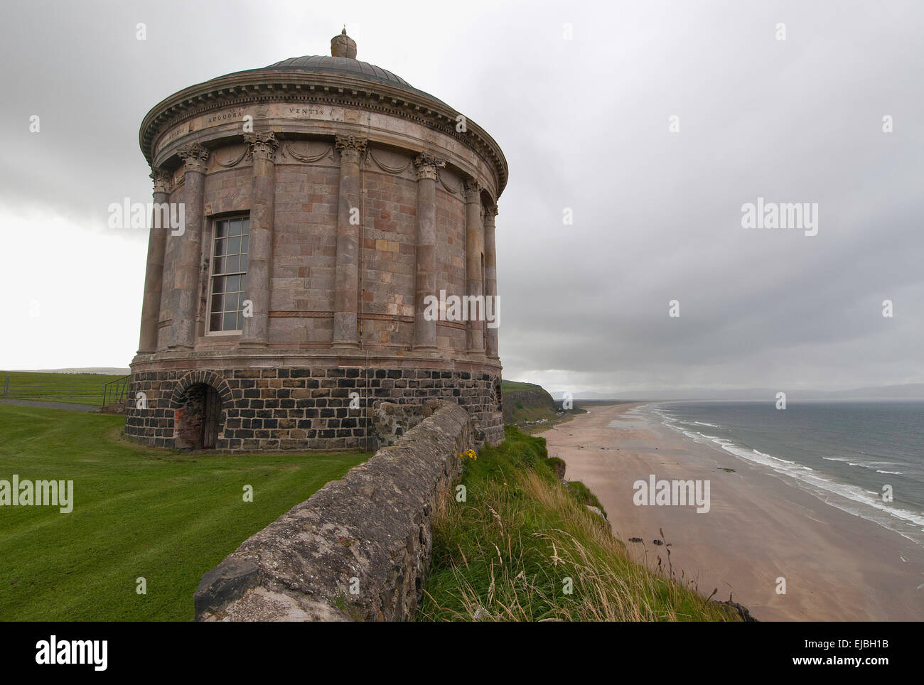 Mussenden Temple overlooks the Atlantic Ocean from its perch on the Northern Irish Coast Stock Photo